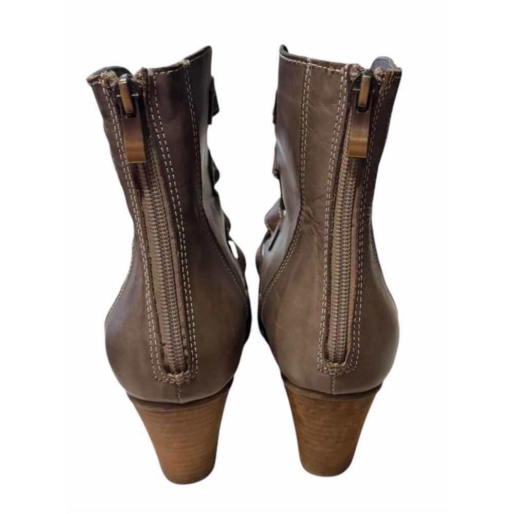 L’ARTISTE BY SPRING STEP Gray Leather Stripy Button Ankle Boots Size 10 EU 41 - Picture 3 of 7
